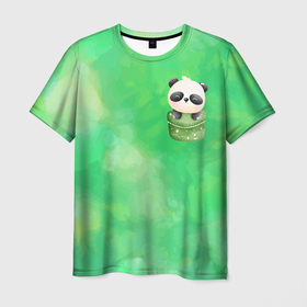 Мужская футболка 3D с принтом милая панда в кармане в Тюмени, 100% полиэфир | прямой крой, круглый вырез горловины, длина до линии бедер | Тематика изображения на принте: в кармане | карман | маленькая панда | милая | панда