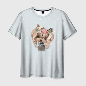 Мужская футболка 3D с принтом Йоркширский терьер пастель в Белгороде, 100% полиэфир | прямой крой, круглый вырез горловины, длина до линии бедер | выставка собак | декоративная собака | йорк | йоркширский терьер | маленькая собака
