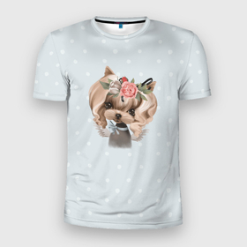 Мужская футболка 3D Slim с принтом Йоркширский терьер пастель в Екатеринбурге, 100% полиэстер с улучшенными характеристиками | приталенный силуэт, круглая горловина, широкие плечи, сужается к линии бедра | выставка собак | декоративная собака | йорк | йоркширский терьер | маленькая собака