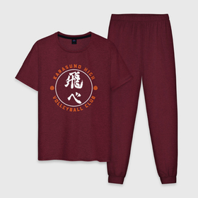 Мужская пижама хлопок с принтом Haikyuu   Karasuno High | Волейбол Старшая Карасуно , 100% хлопок | брюки и футболка прямого кроя, без карманов, на брюках мягкая резинка на поясе и по низу штанин
 | Тематика изображения на принте: anime | haikyuu | high | karasuno | manga | school | sport | team | аниме | волейбол | карасуно | логотип | манга | спорт | школа | япония