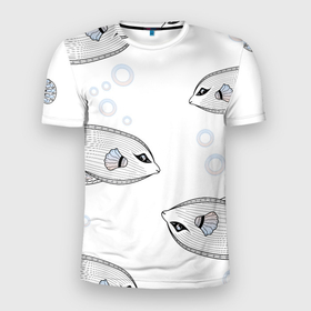 Мужская футболка 3D Slim с принтом Рыбы под водой в Тюмени, 100% полиэстер с улучшенными характеристиками | приталенный силуэт, круглая горловина, широкие плечи, сужается к линии бедра | Тематика изображения на принте: вода | море | морской | под водой | рыба | рыбка | рыбы