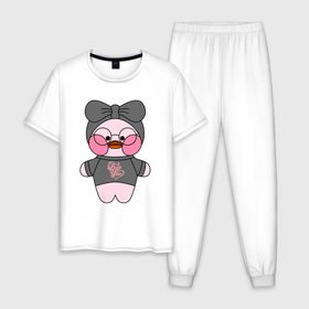 Мужская пижама хлопок с принтом LALAFANFAN   Pink Duck   ЛАЛАФАНФАН   Розовый Утёнок в Белгороде, 100% хлопок | брюки и футболка прямого кроя, без карманов, на брюках мягкая резинка на поясе и по низу штанин
 | duck | heart | kawaii | lalafanfan | love | игрушка | кавай | лалафанфан | любовь | милый | плюшевый | сердце | утенок | утка
