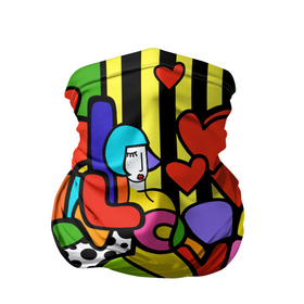 Бандана-труба 3D с принтом Romero Britto   love you. в Санкт-Петербурге, 100% полиэстер, ткань с особыми свойствами — Activecool | плотность 150‒180 г/м2; хорошо тянется, но сохраняет форму | brazilian artist | bright colors | cubism | emoji | girl | hearts | love | love you | pop art | romero britto | valentines day | бразильский художник | девушка | день святого валентина | кубизм | люблю тебя | любовь | ромеро бри