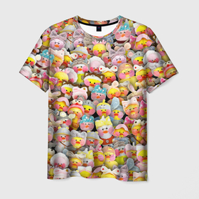 Мужская футболка 3D с принтом Уточки Лалафанфан в Тюмени, 100% полиэфир | прямой крой, круглый вырез горловины, длина до линии бедер | duck | lalafanfan | лалафанфан | мем | паттерн | плюшевая | утёнок | утка | уточка