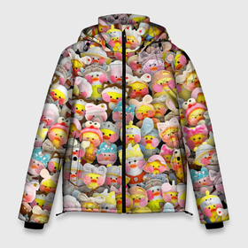 Мужская зимняя куртка 3D с принтом Уточки Лалафанфан в Новосибирске, верх — 100% полиэстер; подкладка — 100% полиэстер; утеплитель — 100% полиэстер | длина ниже бедра, свободный силуэт Оверсайз. Есть воротник-стойка, отстегивающийся капюшон и ветрозащитная планка. 

Боковые карманы с листочкой на кнопках и внутренний карман на молнии. | duck | lalafanfan | лалафанфан | мем | паттерн | плюшевая | утёнок | утка | уточка
