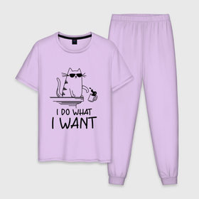 Мужская пижама хлопок с принтом Я делаю что хочу в Белгороде, 100% хлопок | брюки и футболка прямого кроя, без карманов, на брюках мягкая резинка на поясе и по низу штанин
 | cat | citty | cool | lazy | кот | котик | кошак | кошка | крутой | ленивый | лентяй