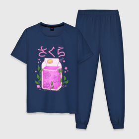 Мужская пижама хлопок с принтом Виноградный сок , 100% хлопок | брюки и футболка прямого кроя, без карманов, на брюках мягкая резинка на поясе и по низу штанин
 | Тематика изображения на принте: japan | juice | иероглифы | лоза | напиток | поп арт | япония