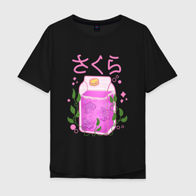 Мужская футболка хлопок Oversize с принтом Виноградный сок в Петрозаводске, 100% хлопок | свободный крой, круглый ворот, “спинка” длиннее передней части | japan | juice | иероглифы | лоза | напиток | поп арт | япония