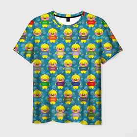 Мужская футболка 3D с принтом Утята Лалафанфан   Lalafanfan ducks в Курске, 100% полиэфир | прямой крой, круглый вырез горловины, длина до линии бедер | duck | kawaii | lalafanfan | игрушка | кавай | лалафанфан | милый | плюшевый | утенок | утка