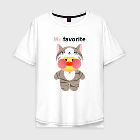 Мужская футболка хлопок Oversize с принтом LaLaFanFan Cat в Новосибирске, 100% хлопок | свободный крой, круглый ворот, “спинка” длиннее передней части | duck | lalafanfan | игрушка | кот | котик | лалафанфан | любимец | утенок | утка | уточка | фаворит