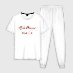 Мужская пижама хлопок с принтом Alfa Romeo racing   logo , 100% хлопок | брюки и футболка прямого кроя, без карманов, на брюках мягкая резинка на поясе и по низу штанин
 | alfa romeo | italy | logo | racing | альфа ромео | гонка | италия | логотип
