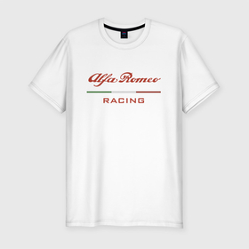 Мужская футболка хлопок Slim с принтом Alfa Romeo racing   logo в Тюмени, 92% хлопок, 8% лайкра | приталенный силуэт, круглый вырез ворота, длина до линии бедра, короткий рукав | alfa romeo | italy | logo | racing | альфа ромео | гонка | италия | логотип