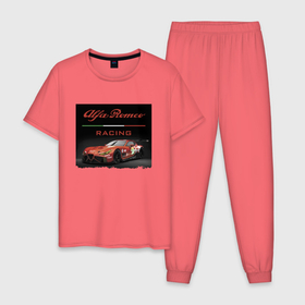 Мужская пижама хлопок с принтом Alfa Romeo   Racing Team , 100% хлопок | брюки и футболка прямого кроя, без карманов, на брюках мягкая резинка на поясе и по низу штанин
 | alfa romeo | car | italy | motorsport | power | prestige | racing | team | автомобиль | автоспорт | альфа ромео | гонка | италия