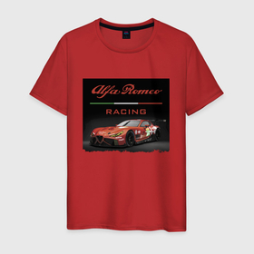 Мужская футболка хлопок с принтом Alfa Romeo   Racing Team , 100% хлопок | прямой крой, круглый вырез горловины, длина до линии бедер, слегка спущенное плечо. | alfa romeo | car | italy | motorsport | power | prestige | racing | team | автомобиль | автоспорт | альфа ромео | гонка | италия