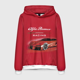 Мужская толстовка 3D с принтом Alfa Romeo   red dream в Курске, 100% полиэстер | двухслойный капюшон со шнурком для регулировки, мягкие манжеты на рукавах и по низу толстовки, спереди карман-кенгуру с мягким внутренним слоем. | Тематика изображения на принте: alfa romeo | car | italy | motorsport | power | prestige | racing | team | автомобиль | автоспорт | альфа ромео | гонка | италия