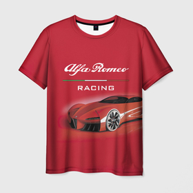 Мужская футболка 3D с принтом Alfa Romeo   red dream в Петрозаводске, 100% полиэфир | прямой крой, круглый вырез горловины, длина до линии бедер | Тематика изображения на принте: alfa romeo | car | italy | motorsport | power | prestige | racing | team | автомобиль | автоспорт | альфа ромео | гонка | италия