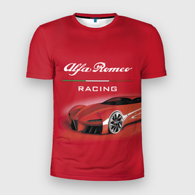 Мужская футболка 3D Slim с принтом Alfa Romeo   red dream в Петрозаводске, 100% полиэстер с улучшенными характеристиками | приталенный силуэт, круглая горловина, широкие плечи, сужается к линии бедра | alfa romeo | car | italy | motorsport | power | prestige | racing | team | автомобиль | автоспорт | альфа ромео | гонка | италия