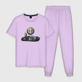 Мужская пижама хлопок с принтом Alfa Romeo   Racing , 100% хлопок | брюки и футболка прямого кроя, без карманов, на брюках мягкая резинка на поясе и по низу штанин
 | alfa romeo | car | italy | motorsport | power | prestige | racing | team | автомобиль | автоспорт | альфа ромео | гонка | италия