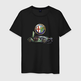 Мужская футболка хлопок с принтом Alfa Romeo   Racing в Тюмени, 100% хлопок | прямой крой, круглый вырез горловины, длина до линии бедер, слегка спущенное плечо. | Тематика изображения на принте: alfa romeo | car | italy | motorsport | power | prestige | racing | team | автомобиль | автоспорт | альфа ромео | гонка | италия
