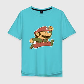 Мужская футболка хлопок Oversize с принтом Марио в прыжке в Петрозаводске, 100% хлопок | свободный крой, круглый ворот, “спинка” длиннее передней части | game | games | mario | игра | игры | марио