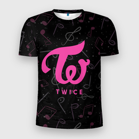 Мужская футболка 3D Slim с принтом Twice с музыкальным фоном в Санкт-Петербурге, 100% полиэстер с улучшенными характеристиками | приталенный силуэт, круглая горловина, широкие плечи, сужается к линии бедра | k pop | kpop | twice | к поп | корея | кпоп | музыка | музыкальный