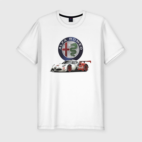Мужская футболка хлопок Slim с принтом Alfa Romeo   motorsport в Курске, 92% хлопок, 8% лайкра | приталенный силуэт, круглый вырез ворота, длина до линии бедра, короткий рукав | alfa romeo | car | italy | motorsport | power | prestige | racing | team | автомобиль | автоспорт | альфа ромео | гонка | италия