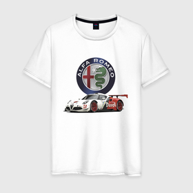 Мужская футболка хлопок с принтом Alfa Romeo   motorsport , 100% хлопок | прямой крой, круглый вырез горловины, длина до линии бедер, слегка спущенное плечо. | alfa romeo | car | italy | motorsport | power | prestige | racing | team | автомобиль | автоспорт | альфа ромео | гонка | италия