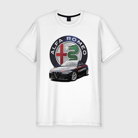 Мужская футболка хлопок Slim с принтом Alfa Romeo Carabinieri в Курске, 92% хлопок, 8% лайкра | приталенный силуэт, круглый вырез ворота, длина до линии бедра, короткий рукав | alfa romeo | car | carabinieri | italy | motorsport | power | prestige | racing | team | автомобиль | автоспорт | альфа ромео | гонка | италия