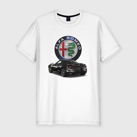 Мужская футболка хлопок Slim с принтом Alfa Romeo   my dream в Тюмени, 92% хлопок, 8% лайкра | приталенный силуэт, круглый вырез ворота, длина до линии бедра, короткий рукав | alfa romeo | car | italy | motorsport | power | prestige | racing | team | автомобиль | автоспорт | альфа ромео | гонка | италия