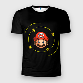 Мужская футболка 3D Slim с принтом Звездочки вокруг Марио в Курске, 100% полиэстер с улучшенными характеристиками | приталенный силуэт, круглая горловина, широкие плечи, сужается к линии бедра | game | games | mario | star | stars | звёздочки | звёзды | игра | игры | марио