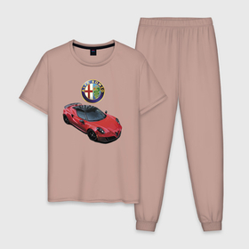 Мужская пижама хлопок с принтом Alfa Romeo   просто мечта , 100% хлопок | брюки и футболка прямого кроя, без карманов, на брюках мягкая резинка на поясе и по низу штанин
 | Тематика изображения на принте: alfa romeo | car | italy | motorsport | power | prestige | racing | team | автомобиль | автоспорт | альфа ромео | гонка | италия