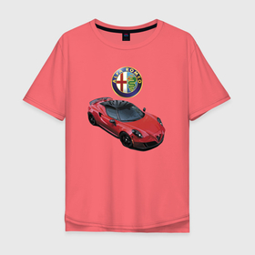 Мужская футболка хлопок Oversize с принтом Alfa Romeo   просто мечта в Санкт-Петербурге, 100% хлопок | свободный крой, круглый ворот, “спинка” длиннее передней части | Тематика изображения на принте: alfa romeo | car | italy | motorsport | power | prestige | racing | team | автомобиль | автоспорт | альфа ромео | гонка | италия
