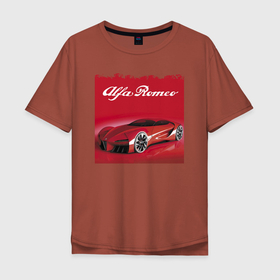 Мужская футболка хлопок Oversize с принтом Alfa Romeo   красная мечта в Петрозаводске, 100% хлопок | свободный крой, круглый ворот, “спинка” длиннее передней части | Тематика изображения на принте: alfa romeo | car | italy | motorsport | power | prestige | racing | team | автомобиль | автоспорт | альфа ромео | гонка | италия