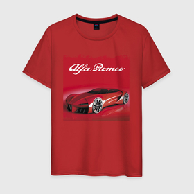 Мужская футболка хлопок с принтом Alfa Romeo   красная мечта в Белгороде, 100% хлопок | прямой крой, круглый вырез горловины, длина до линии бедер, слегка спущенное плечо. | alfa romeo | car | italy | motorsport | power | prestige | racing | team | автомобиль | автоспорт | альфа ромео | гонка | италия