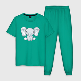 Мужская пижама хлопок с принтом Маленький милый слоненок в Екатеринбурге, 100% хлопок | брюки и футболка прямого кроя, без карманов, на брюках мягкая резинка на поясе и по низу штанин
 | маленький | милый | слон | слоненок | слоник