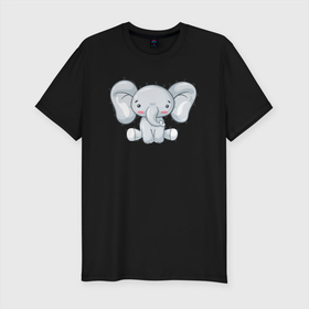 Мужская футболка хлопок Slim с принтом Маленький милый слоненок в Кировске, 92% хлопок, 8% лайкра | приталенный силуэт, круглый вырез ворота, длина до линии бедра, короткий рукав | маленький | милый | слон | слоненок | слоник