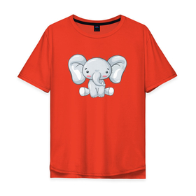 Мужская футболка хлопок Oversize с принтом Маленький милый слоненок в Тюмени, 100% хлопок | свободный крой, круглый ворот, “спинка” длиннее передней части | маленький | милый | слон | слоненок | слоник