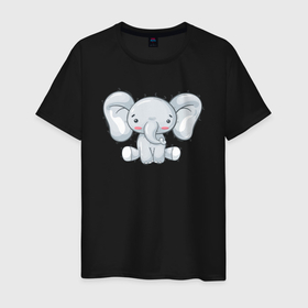 Мужская футболка хлопок с принтом Маленький милый слоненок в Белгороде, 100% хлопок | прямой крой, круглый вырез горловины, длина до линии бедер, слегка спущенное плечо. | маленький | милый | слон | слоненок | слоник