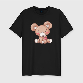 Мужская футболка хлопок Slim с принтом Любимый плюшевый мишка в Курске, 92% хлопок, 8% лайкра | приталенный силуэт, круглый вырез ворота, длина до линии бедра, короткий рукав | любимый | медведь | медвежонок | миша | мишка | плюшевый