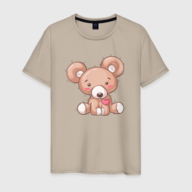 Мужская футболка хлопок с принтом Любимый плюшевый мишка в Тюмени, 100% хлопок | прямой крой, круглый вырез горловины, длина до линии бедер, слегка спущенное плечо. | любимый | медведь | медвежонок | миша | мишка | плюшевый