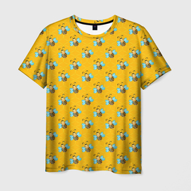 Мужская футболка 3D с принтом Пчелы паттерн в Белгороде, 100% полиэфир | прямой крой, круглый вырез горловины, длина до линии бедер | Тематика изображения на принте: мед | пчела | пчелиный | пчелка | пчелы