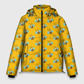 Мужская зимняя куртка 3D с принтом Пчелы паттерн в Белгороде, верх — 100% полиэстер; подкладка — 100% полиэстер; утеплитель — 100% полиэстер | длина ниже бедра, свободный силуэт Оверсайз. Есть воротник-стойка, отстегивающийся капюшон и ветрозащитная планка. 

Боковые карманы с листочкой на кнопках и внутренний карман на молнии. | мед | пчела | пчелиный | пчелка | пчелы
