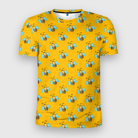 Мужская футболка 3D Slim с принтом Пчелы паттерн в Белгороде, 100% полиэстер с улучшенными характеристиками | приталенный силуэт, круглая горловина, широкие плечи, сужается к линии бедра | мед | пчела | пчелиный | пчелка | пчелы