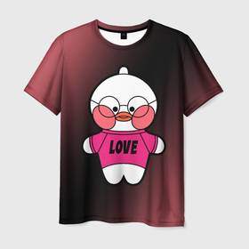 Мужская футболка 3D с принтом LALAFANFAN   LOVE , 100% полиэфир | прямой крой, круглый вырез горловины, длина до линии бедер | Тематика изображения на принте: duck | fanfan | lala | lalafanfan | love | игрушка | корейская | лала | лалафанфан | малыш | милота | мягкая | плюшевая | утенок | утка | уточка | фанфан