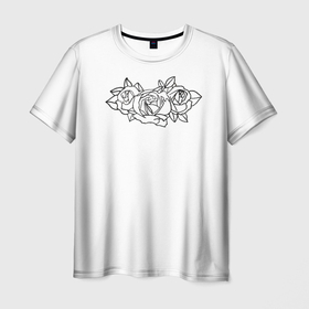 Мужская футболка 3D с принтом Роза. Рисунок линией в Санкт-Петербурге, 100% полиэфир | прямой крой, круглый вырез горловины, длина до линии бедер | детский | женский | линия черная | рисунок | рисунок розы | роза | романтичный | цветы | черно белый