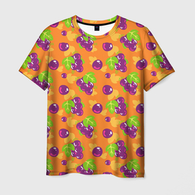 Мужская футболка 3D с принтом Виноград паттерн в Санкт-Петербурге, 100% полиэфир | прямой крой, круглый вырез горловины, длина до линии бедер | виноград | виноградины | лето | паттерн | фрукты | ягоды