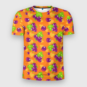 Мужская футболка 3D Slim с принтом Виноград паттерн в Тюмени, 100% полиэстер с улучшенными характеристиками | приталенный силуэт, круглая горловина, широкие плечи, сужается к линии бедра | виноград | виноградины | лето | паттерн | фрукты | ягоды