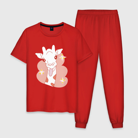 Мужская пижама хлопок с принтом Розовый жираф и звёзды в Санкт-Петербурге, 100% хлопок | брюки и футболка прямого кроя, без карманов, на брюках мягкая резинка на поясе и по низу штанин
 | Тематика изображения на принте: девочки | детский | животные | жираф | звезды | звери | милый | пижама | рисунок линией | розовый
