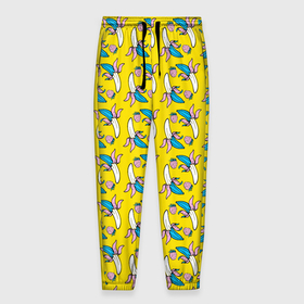 Мужские брюки 3D с принтом Летний узор. Забавные бананчики , 100% полиэстер | манжеты по низу, эластичный пояс регулируется шнурком, по бокам два кармана без застежек, внутренняя часть кармана из мелкой сетки | банан | летний | лето | разноцветный | фрукты