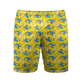 Мужские шорты спортивные с принтом Летний узор. Забавные бананчики в Курске,  |  | банан | летний | лето | разноцветный | фрукты